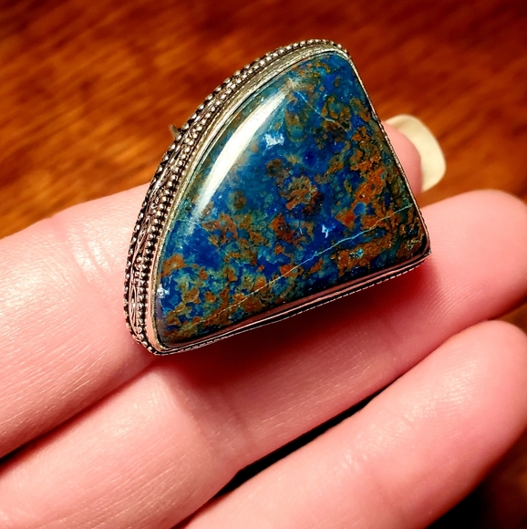 New Oversized Chrysocolla 925 Silver Ring - Picture 9 of 12